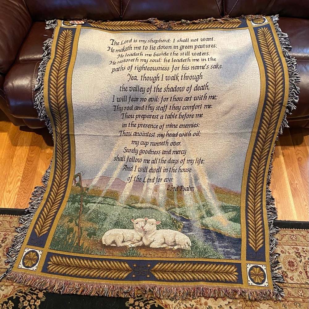 THE MANUAL WOODWORKERS & WEAVERS 23RD PSALMS TAPESTRY THROW. 50 x 60
